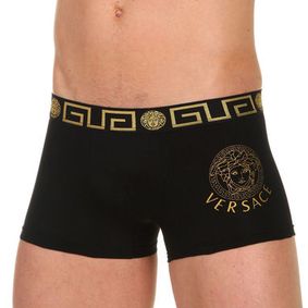 Фото Трусы мужские боксеры черные с золотистой эмблемой сбоку Versace 