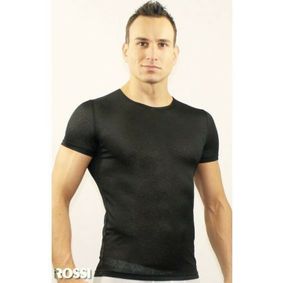 Фото Мужская футболка черная в узорчатую сетку в виде роз Romeo Rossi Black Rose RR00513