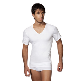 Фото Мужская футболка белая с V-образным воротом из натурального хлопка Doreanse 2810