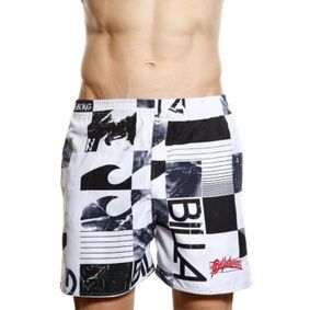 Фото Мужские пляжные шорты Super Dy белые с черным принтом Billa 