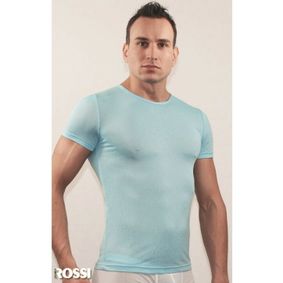 Фото Мужская футболка голубая в узорчатую сетку в виде роз Romeo Rossi Blue Rose RR00501