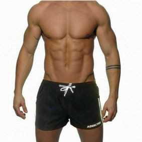 Фото Мужские пляжные шорты черные с белыми вставками по бокам Addicted Racing Stripe Swim Shorts Black