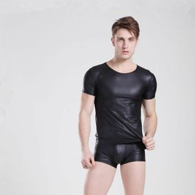 Фото Мужская футболка под кожу черная Manstore Faux Leather Tee 