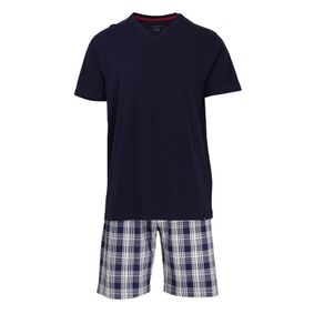 Фото Мужская пижама синяя с клетчатыми шортами BUGATTI 56001/4008 634