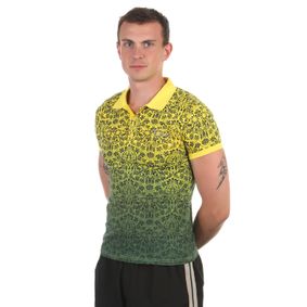 Фото Мужская футболка поло желтая с зеленым градиентом и принтом Gucci