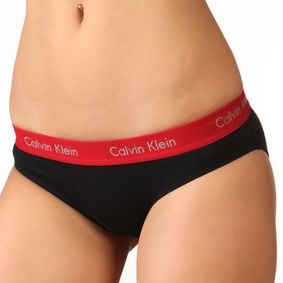 Фото Женские трусы брифы черные с красным поясом Calvin Klein CK63br