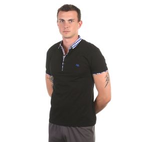 Фото Мужская футболка поло черная с клетчатым воротником ETRO