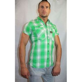 Фото Мужская рубашка клетчатая с коротким рукавом зеленая