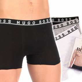 Фото Мужские трусы боксеры, набор 3(черные,серые, белые) шт, Hugo Boss